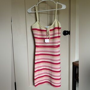 Knitted dress, beach cover up. Pink multi color.